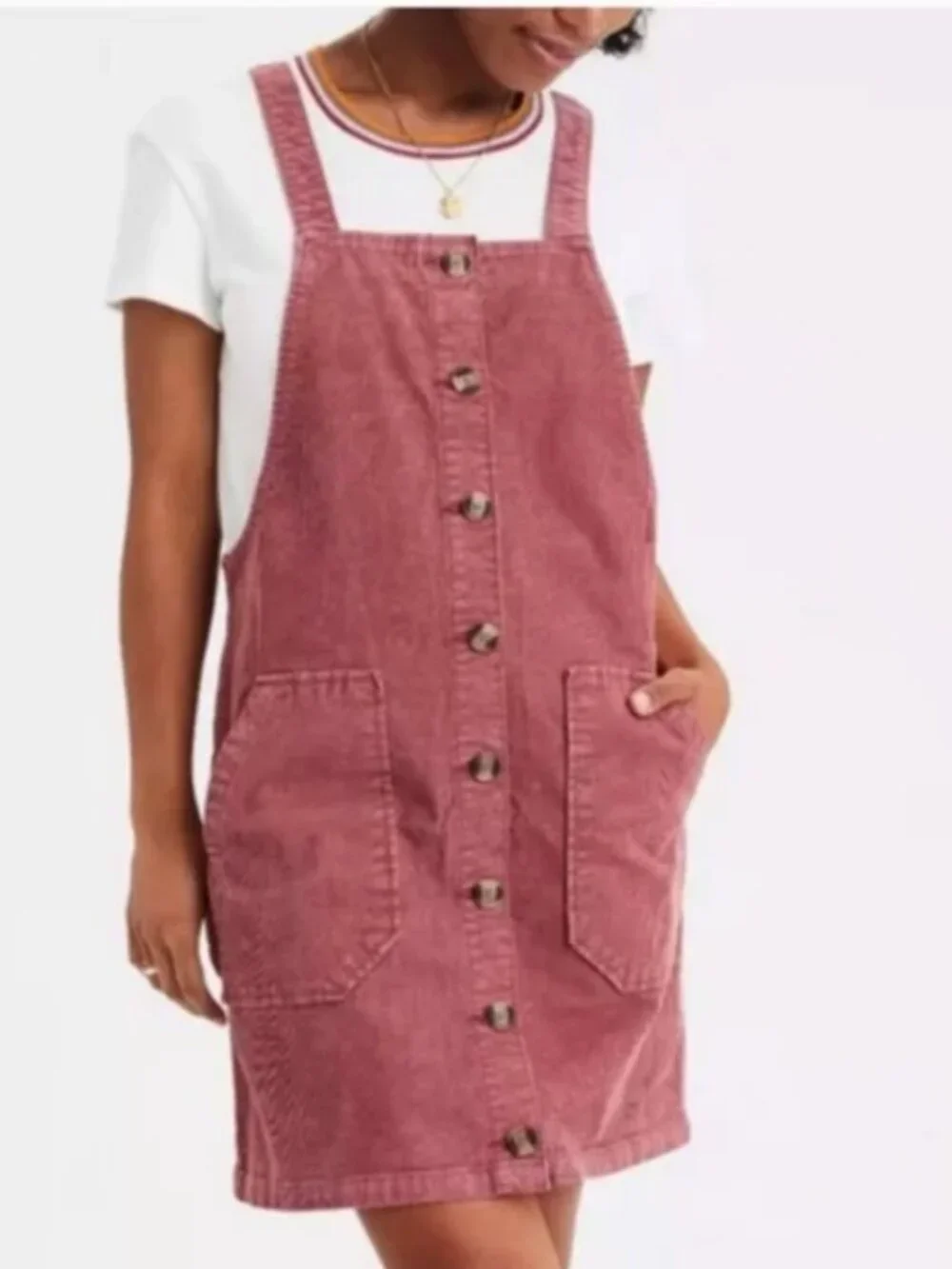 Women American Eagle Corduroy Overall Dress Mauve Pink Size Small Summer Casual - Picture 1 of 7